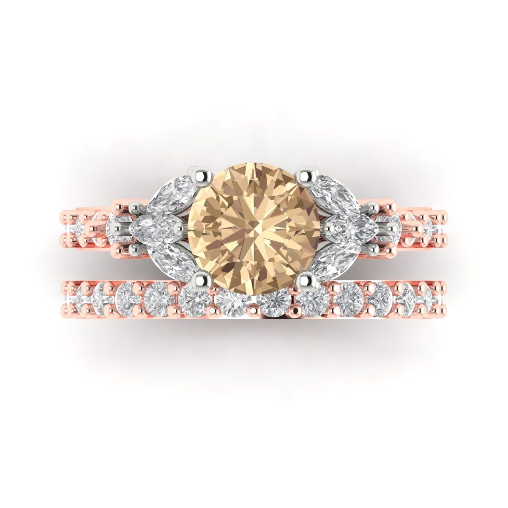 2.94 cttw Round Cut Yellow Moissanite Bridal Set - Solid Rose/White Gold Engagement Ring & Wedding Band