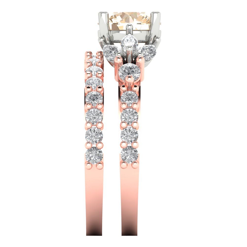 2.94 cttw Round Cut Natural Morganite Bridal Set - Solid Rose/White Gold Engagement Ring & Wedding Band