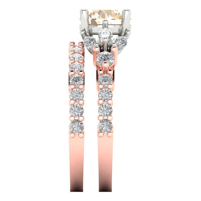 2.94 cttw Round Cut Natural Morganite Bridal Set - Solid Rose/White Gold Engagement Ring & Wedding Band