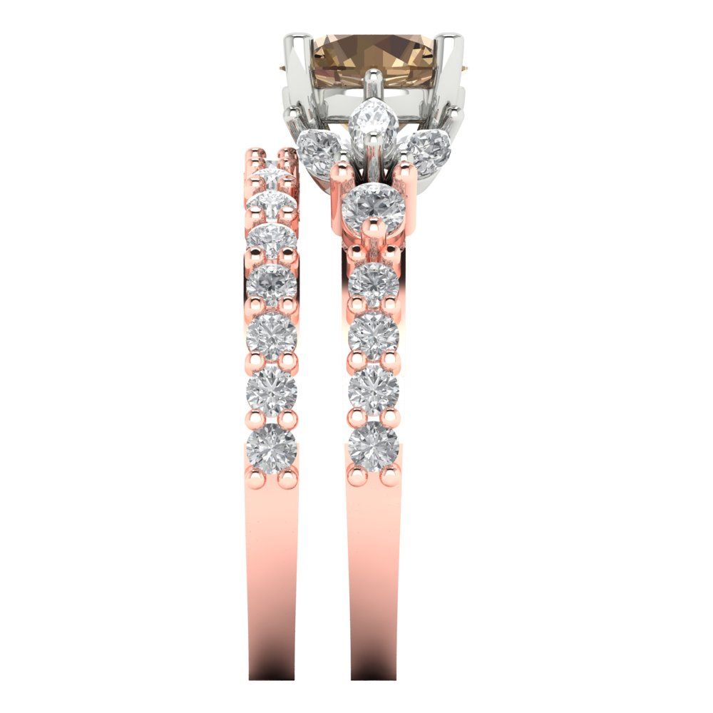 2.94 cttw Round Cut Simulated Champagne Diamond Bridal Set - Solid Rose/White Gold Engagement Ring & Wedding Band