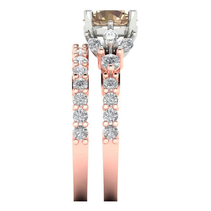 2.94 cttw Round Cut Yellow Moissanite Bridal Set - Solid Rose/White Gold Engagement Ring & Wedding Band