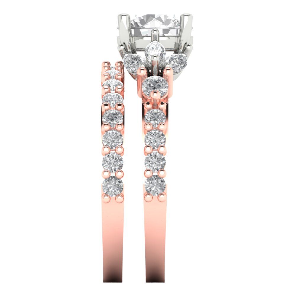 2.94 cttw Round Cut Moissanite Bridal Set - Solid Rose/White Gold Engagement Ring & Wedding Band