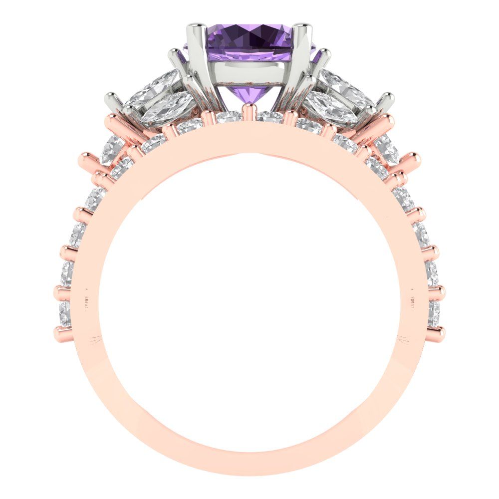 2.94 cttw Round Cut Simulated Alexandrite Bridal Set - Solid Rose/White Gold Engagement Ring & Wedding Band