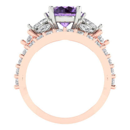 2.94 cttw Round Cut Simulated Alexandrite Bridal Set - Solid Rose/White Gold Engagement Ring & Wedding Band