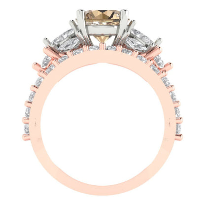 2.94 cttw Round Cut Yellow Moissanite Bridal Set - Solid Rose/White Gold Engagement Ring & Wedding Band