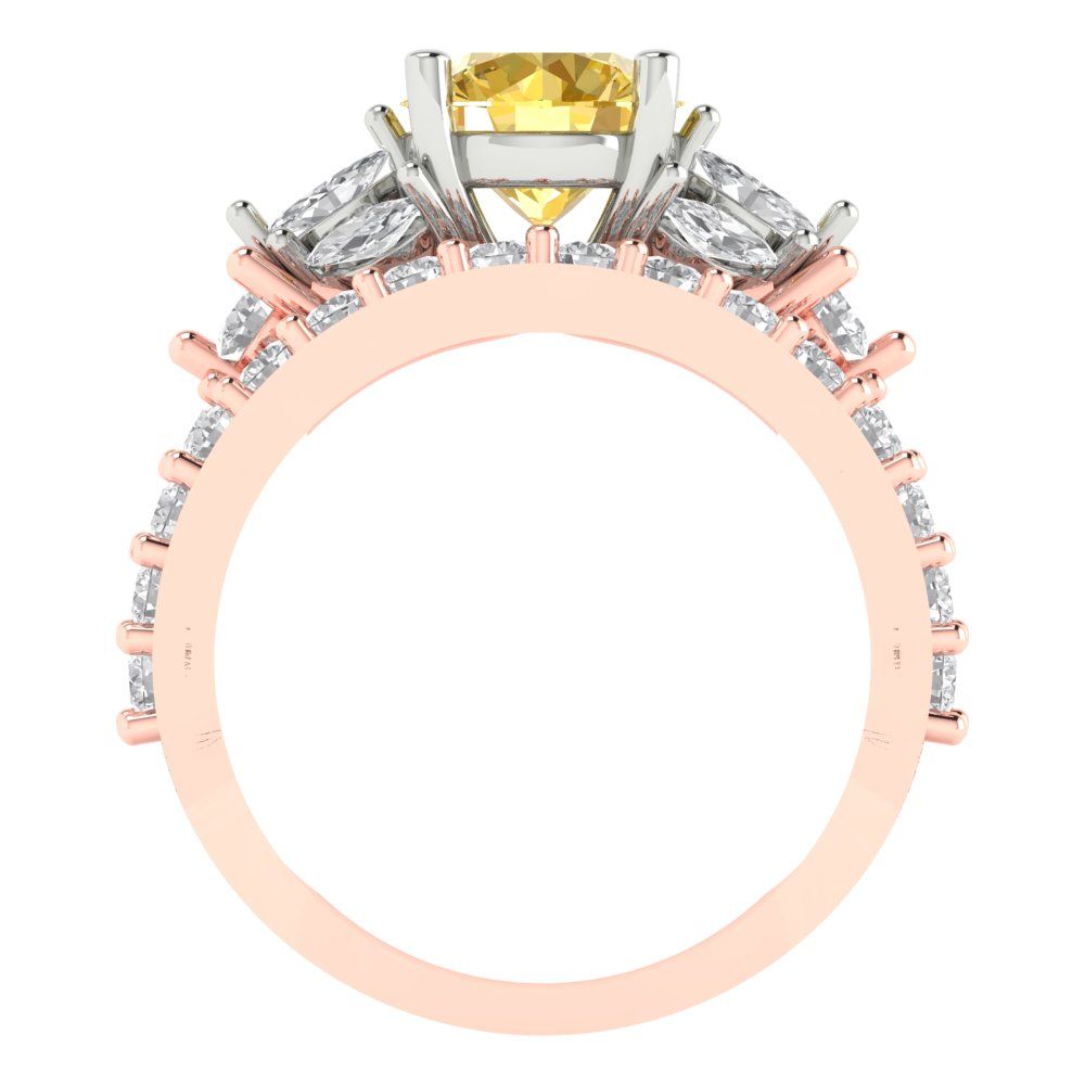 2.94 cttw Round Cut Natural Citrine Bridal Set - Solid Rose/White Gold Engagement Ring & Wedding Band
