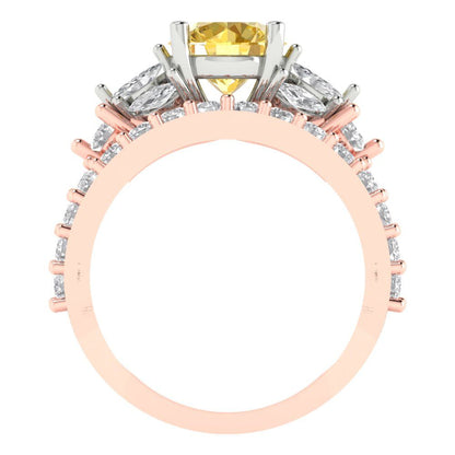 2.94 cttw Round Cut Natural Citrine Bridal Set - Solid Rose/White Gold Engagement Ring & Wedding Band