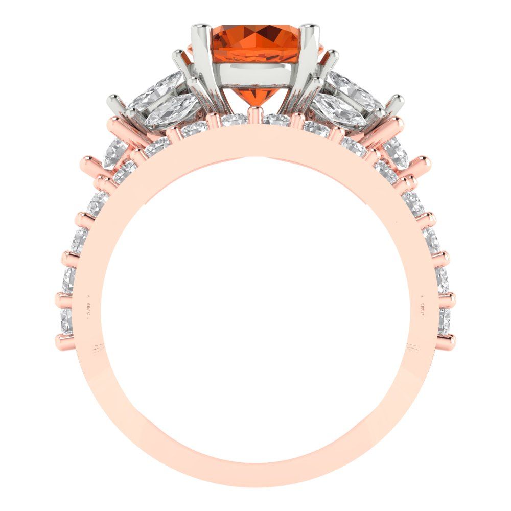 2.94 cttw Round Cut Simulated Pink Tourmaline Bridal Set - Solid Rose/White Gold Engagement Ring & Wedding Band
