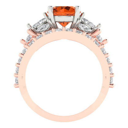 2.94 cttw Round Cut Simulated Pink Tourmaline Bridal Set - Solid Rose/White Gold Engagement Ring & Wedding Band