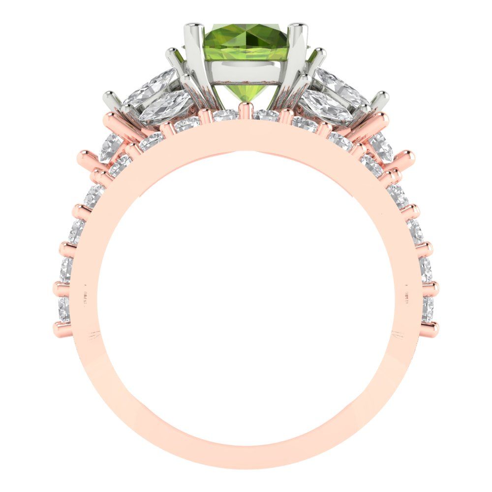 2.94 cttw Round Cut Natural Peridot Bridal Set - Solid Rose/White Gold Engagement Ring & Wedding Band