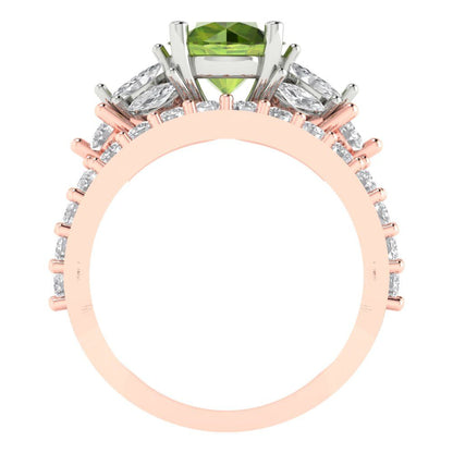 2.94 cttw Round Cut Natural Peridot Bridal Set - Solid Rose/White Gold Engagement Ring & Wedding Band