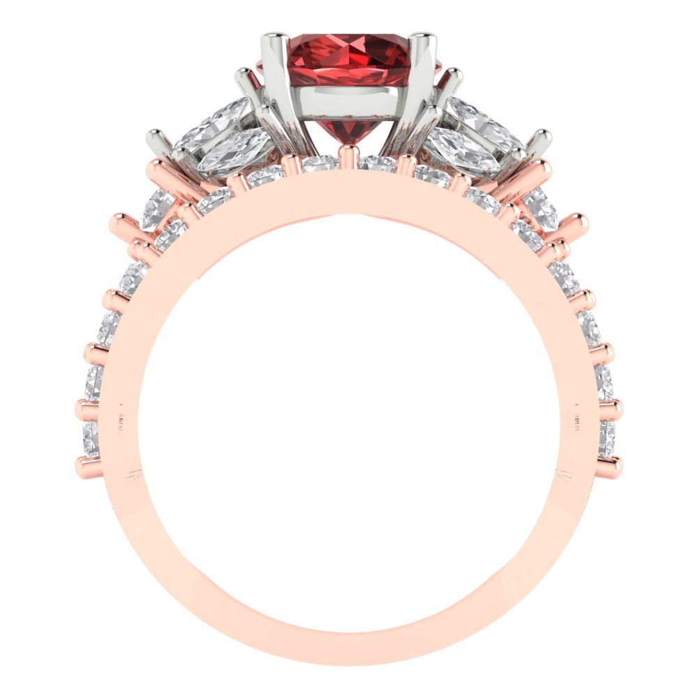 2.94 cttw Round Cut Natural Garnet Bridal Set - Solid Rose/White Gold Engagement Ring & Wedding Band