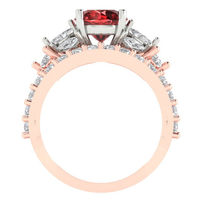 2.94 cttw Round Cut Natural Garnet Bridal Set - Solid Rose/White Gold Engagement Ring & Wedding Band