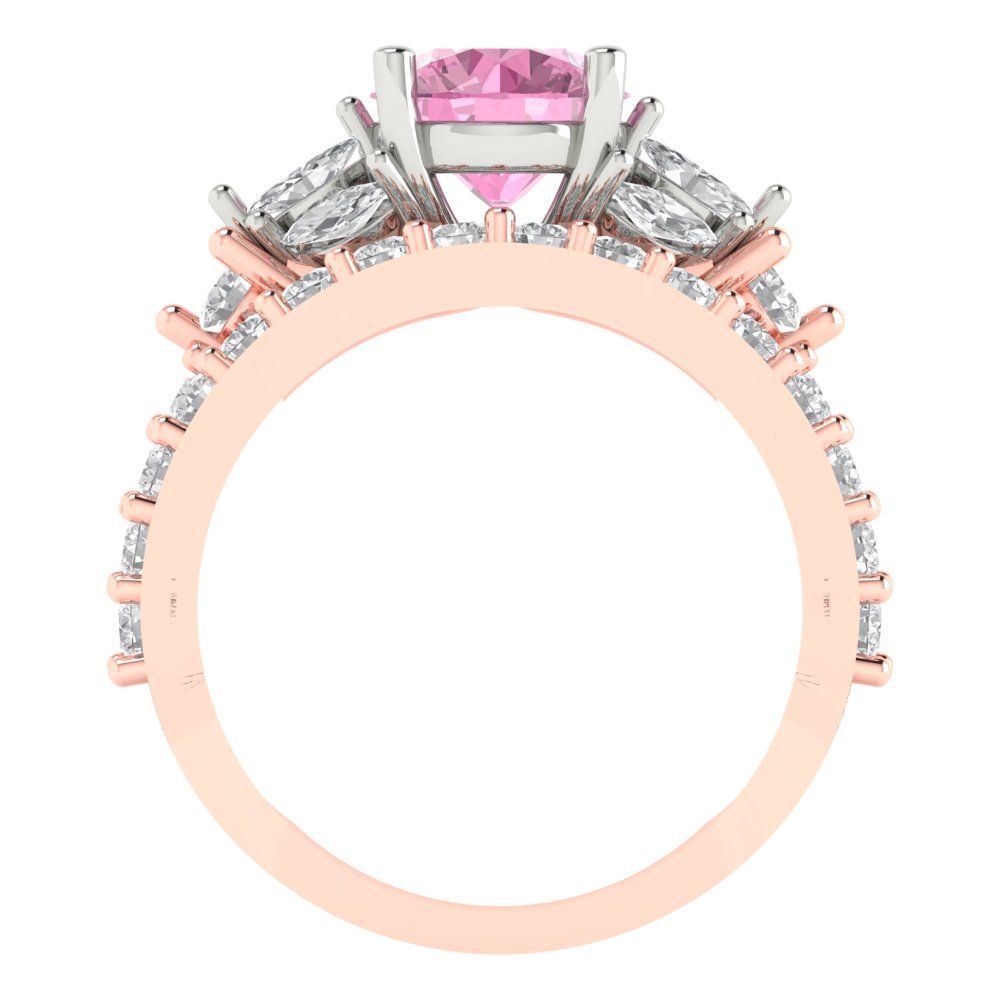 2.94 cttw Round Cut Simulated Pink Diamond Bridal Set - Solid Rose/White Gold Engagement Ring & Wedding Band