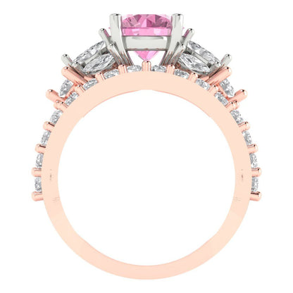 2.94 cttw Round Cut Simulated Pink Diamond Bridal Set - Solid Rose/White Gold Engagement Ring & Wedding Band