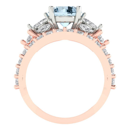 2.94 cttw Round Cut Natural Aquamarine Bridal Set - Solid Rose/White Gold Engagement Ring & Wedding Band