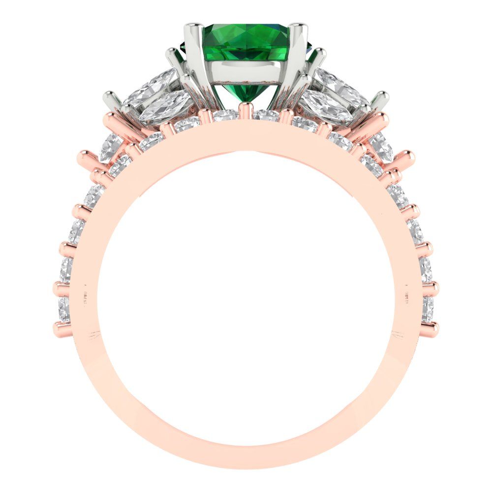 2.94 cttw Round Cut Simulated Emerald Bridal Set - Solid Rose/White Gold Engagement Ring & Wedding Band
