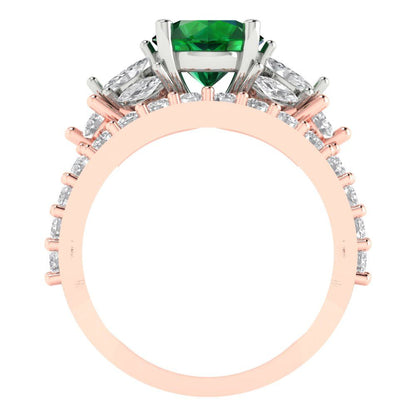 2.94 cttw Round Cut Simulated Emerald Bridal Set - Solid Rose/White Gold Engagement Ring & Wedding Band