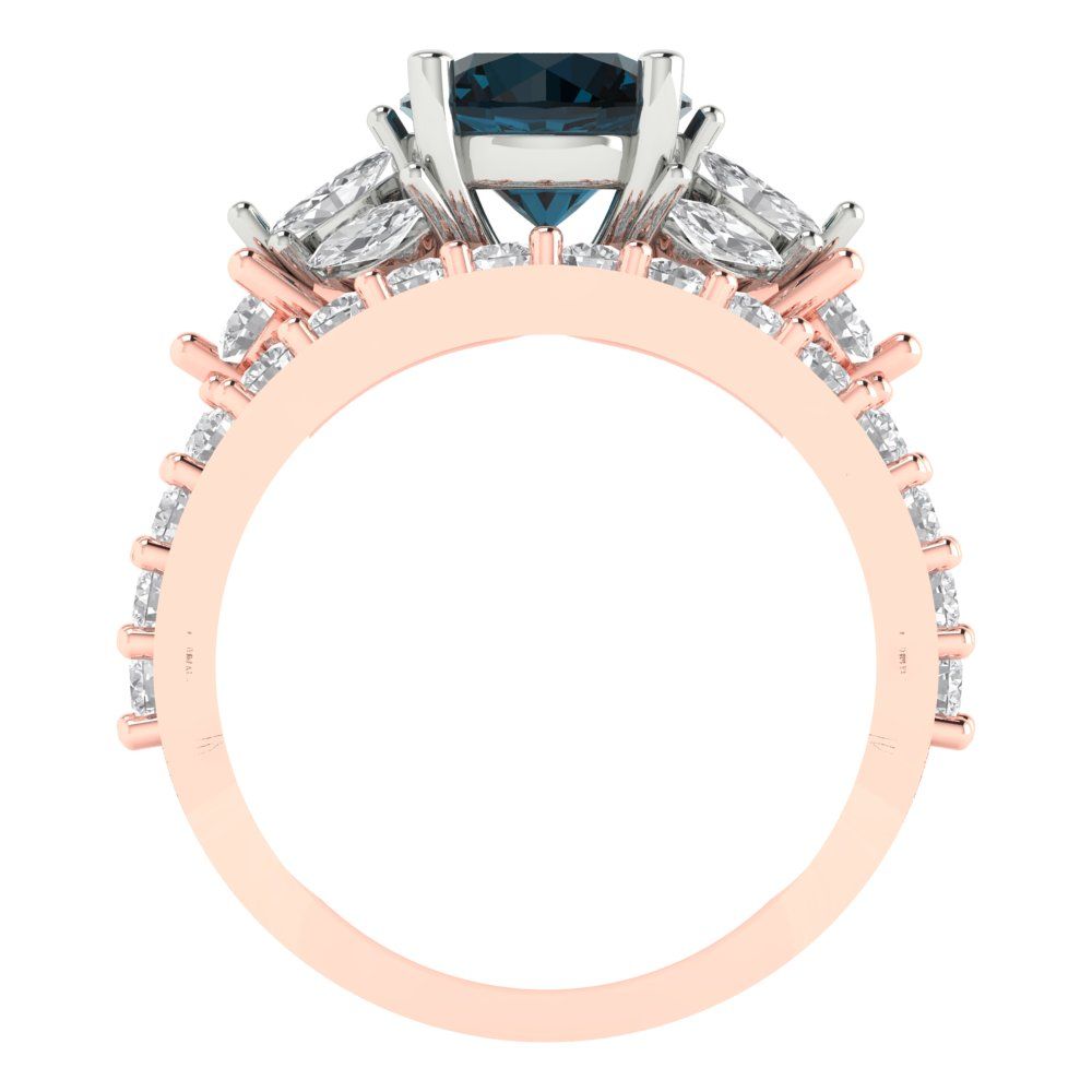 2.94 cttw Round Cut Natural London Blue Topaz Bridal Set - Solid Rose/White Gold Engagement Ring & Wedding Band