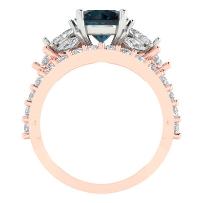 2.94 cttw Round Cut Natural London Blue Topaz Bridal Set - Solid Rose/White Gold Engagement Ring & Wedding Band
