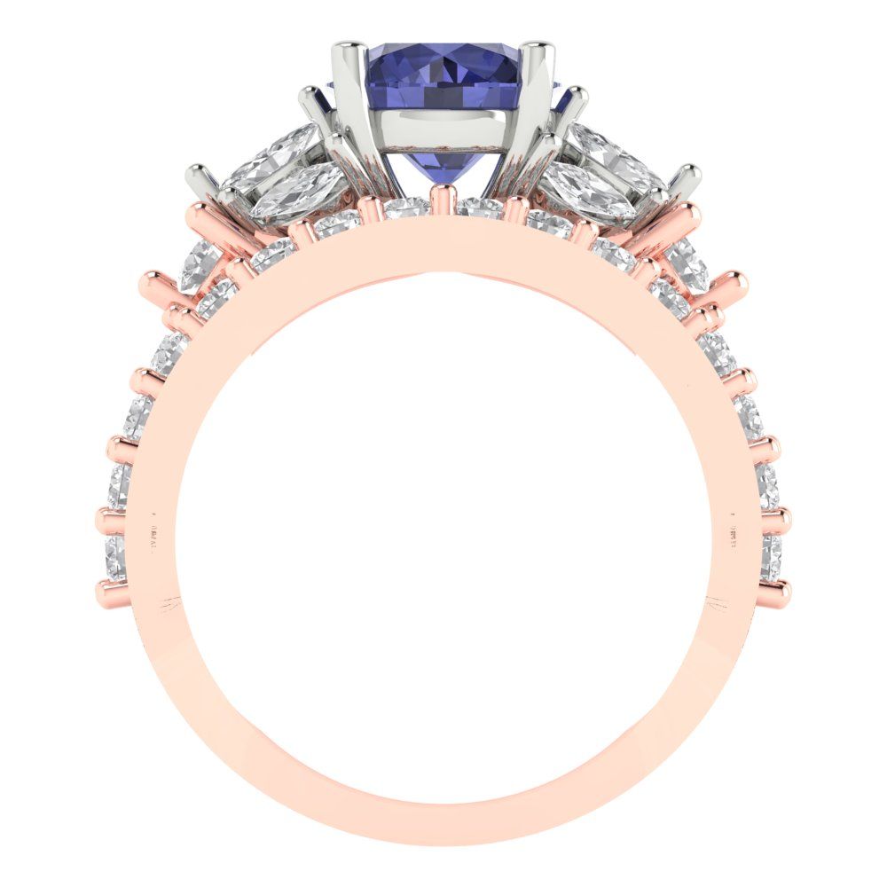 2.94 cttw Round Cut Simulated Tanzanite Bridal Set - Solid Rose/White Gold Engagement Ring & Wedding Band