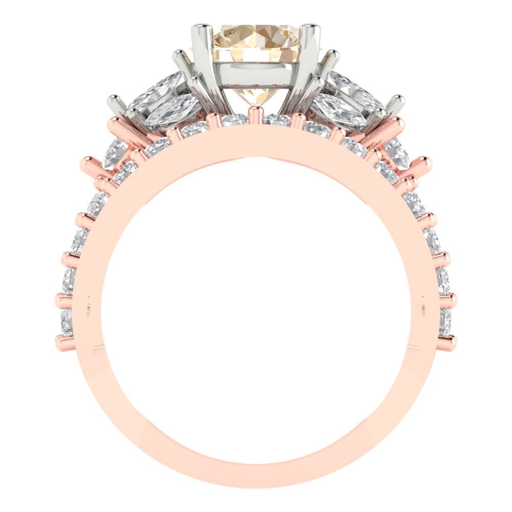 2.94 cttw Round Cut Natural Morganite Bridal Set - Solid Rose/White Gold Engagement Ring & Wedding Band