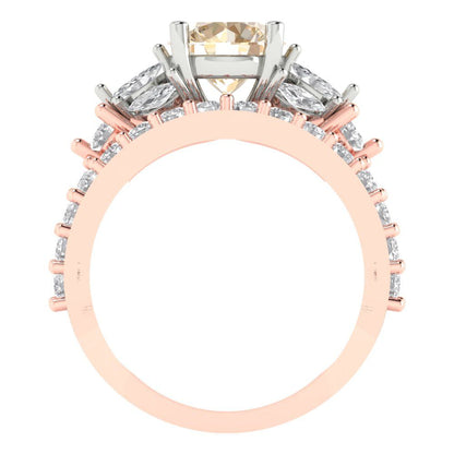 2.94 cttw Round Cut Natural Morganite Bridal Set - Solid Rose/White Gold Engagement Ring & Wedding Band