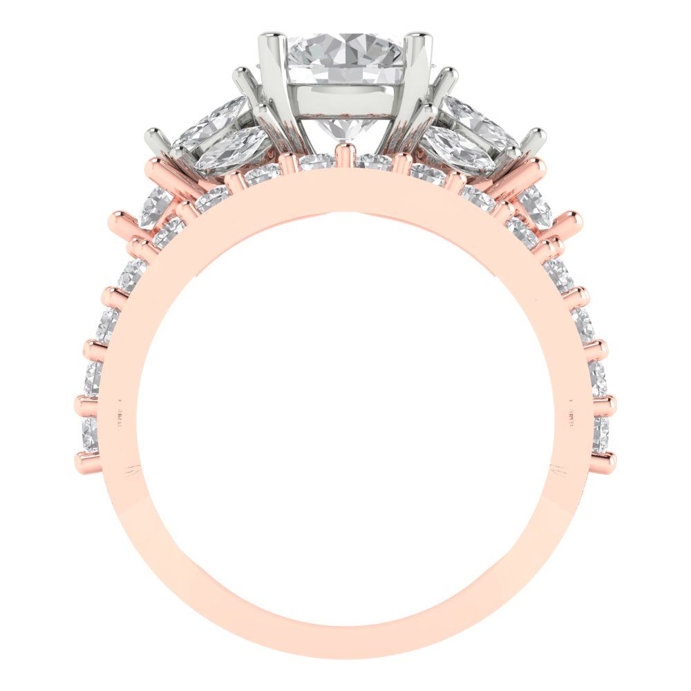 2.94 cttw Round Cut White Sapphire Bridal Set - Solid Rose/White Gold Engagement Ring & Wedding Band