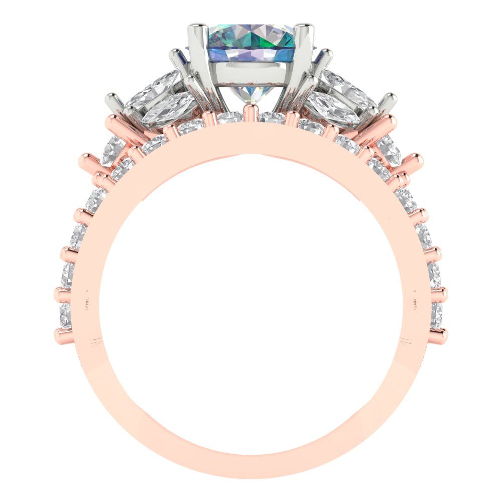 2.94 cttw Round Cut Blue Moissanite Bridal Set - Solid Rose/White Gold Engagement Ring & Wedding Band