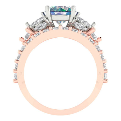 2.94 cttw Round Cut Blue Moissanite Bridal Set - Solid Rose/White Gold Engagement Ring & Wedding Band