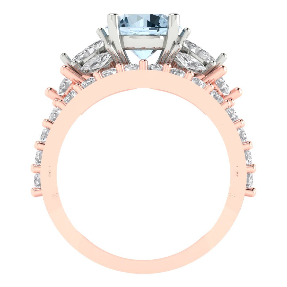 2.94 cttw Round Cut Natural Sky Blue Topaz Bridal Set - Solid Rose/White Gold Engagement Ring & Wedding Band
