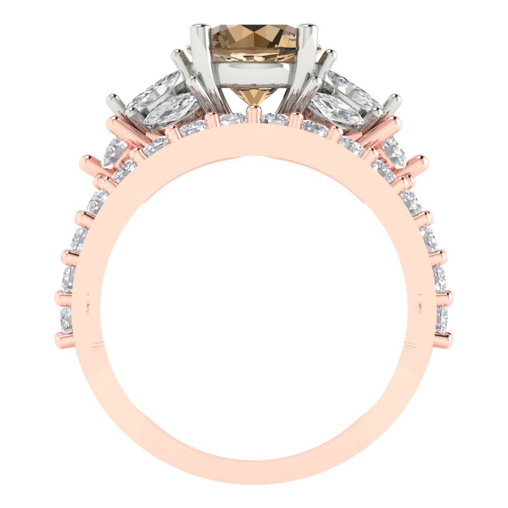 2.94 cttw Round Cut Simulated Champagne Diamond Bridal Set - Solid Rose/White Gold Engagement Ring & Wedding Band