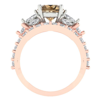 2.94 cttw Round Cut Simulated Champagne Diamond Bridal Set - Solid Rose/White Gold Engagement Ring & Wedding Band