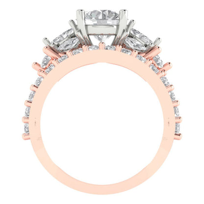 2.94 cttw Round Cut Moissanite Bridal Set - Solid Rose/White Gold Engagement Ring & Wedding Band
