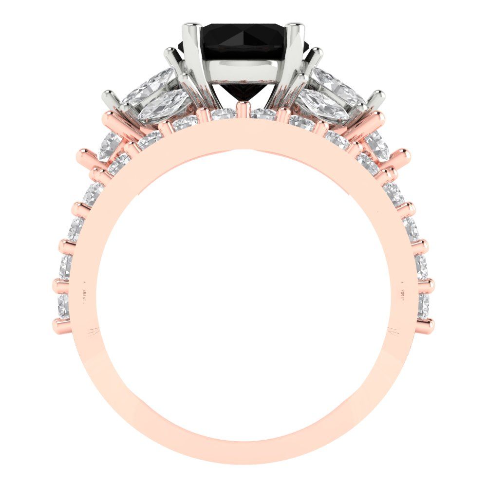 2.94 cttw Round Cut Natural Onyx Bridal Set - Solid Rose/White Gold Engagement Ring & Wedding Band