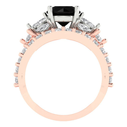 2.94 cttw Round Cut Natural Onyx Bridal Set - Solid Rose/White Gold Engagement Ring & Wedding Band