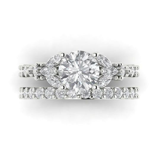 2.94 cttw Round Cut Moissanite Bridal Set - Solid White Gold Engagement Ring & Wedding Band