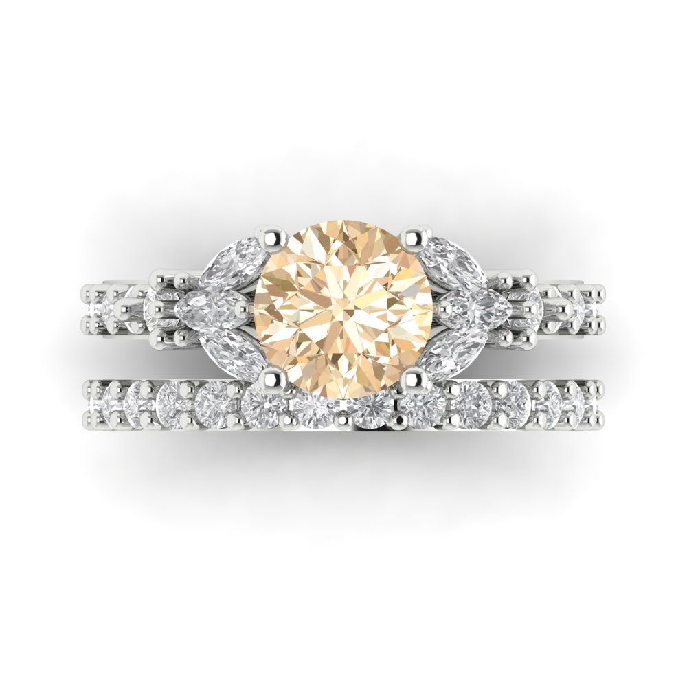 2.94 cttw Round Cut Natural Morganite Bridal Set - Solid White Gold Engagement Ring & Wedding Band