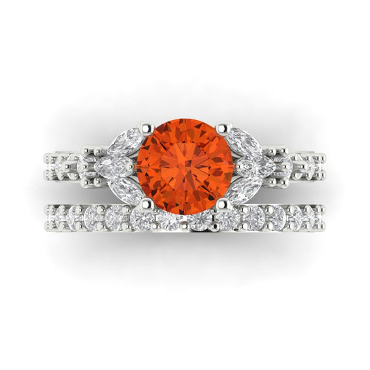 2.94 cttw Round Cut Simulated Red Diamond Bridal Set - Solid White Gold Engagement Ring & Wedding Band