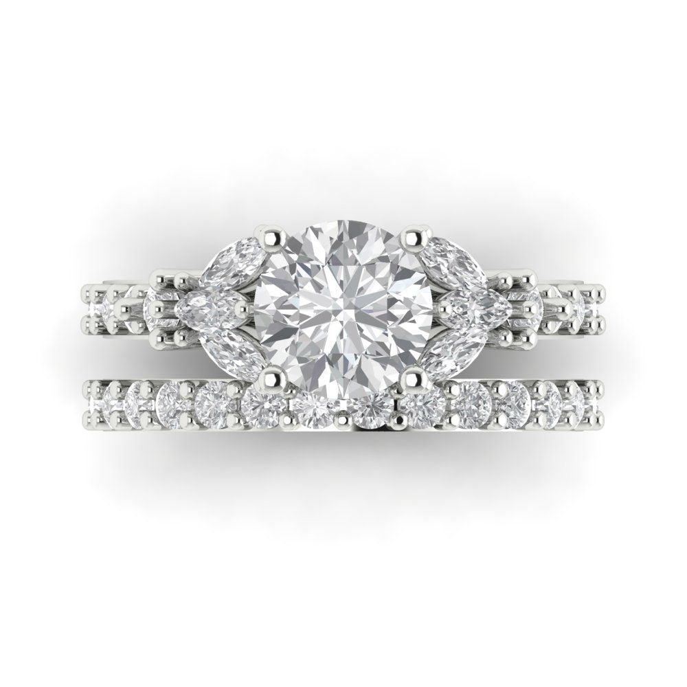 2.94 cttw Round Cut White Sapphire Bridal Set - Solid White Gold Engagement Ring & Wedding Band