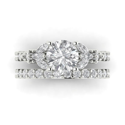 2.94 cttw Round Cut Zirconia Simulated Diamond Bridal Set - Solid White Gold Engagement Ring & Wedding Band