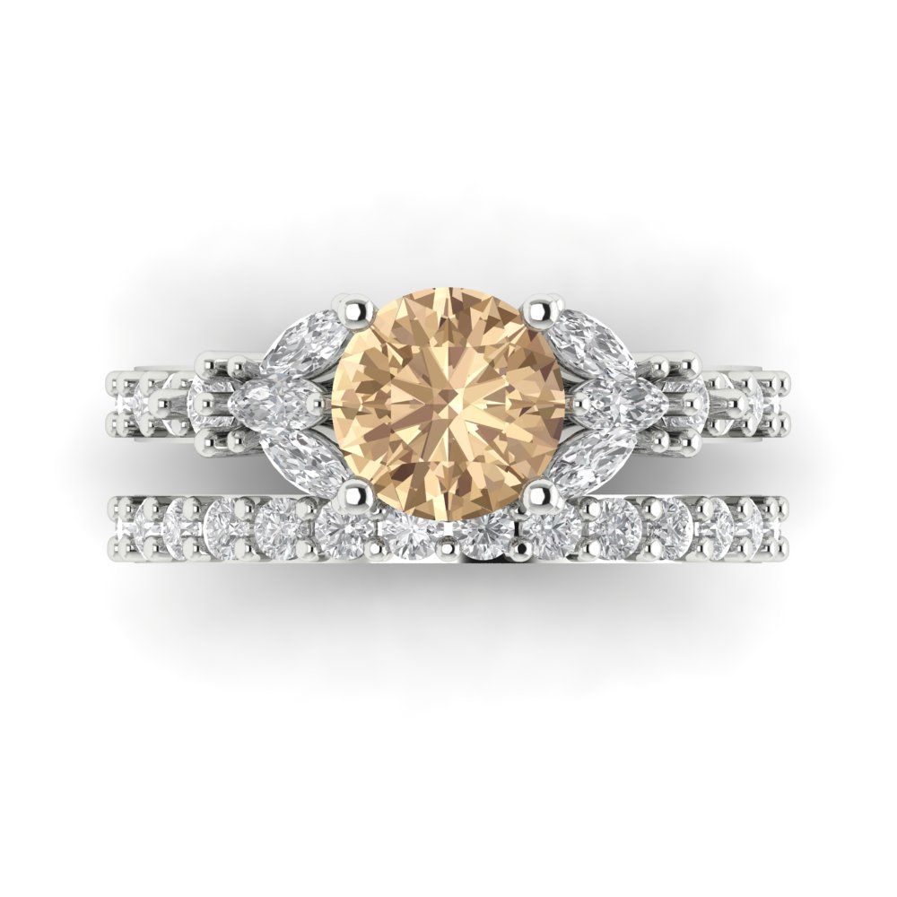 2.94 cttw Round Cut Yellow Moissanite Bridal Set - Solid White Gold Engagement Ring & Wedding Band