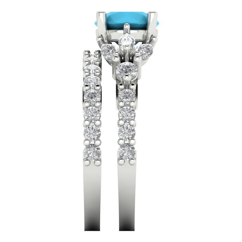 2.94 cttw Round Cut Simulated Turquoise Bridal Set - Solid White Gold Engagement Ring & Wedding Band