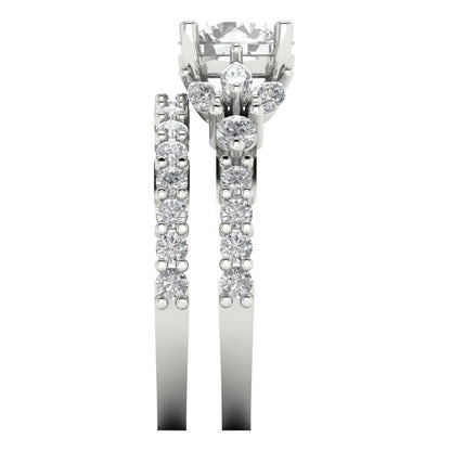 2.94 cttw Round Cut White Sapphire Bridal Set - Solid White Gold Engagement Ring & Wedding Band