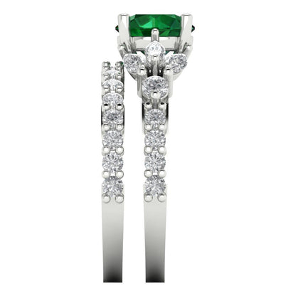 2.94 cttw Round Cut Simulated Emerald Bridal Set - Solid White Gold Engagement Ring & Wedding Band