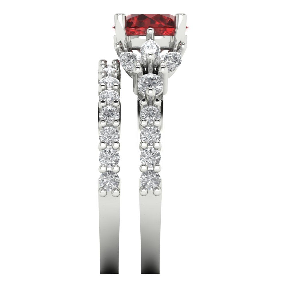2.94 cttw Round Cut Natural Garnet Bridal Set - Solid White Gold Engagement Ring & Wedding Band