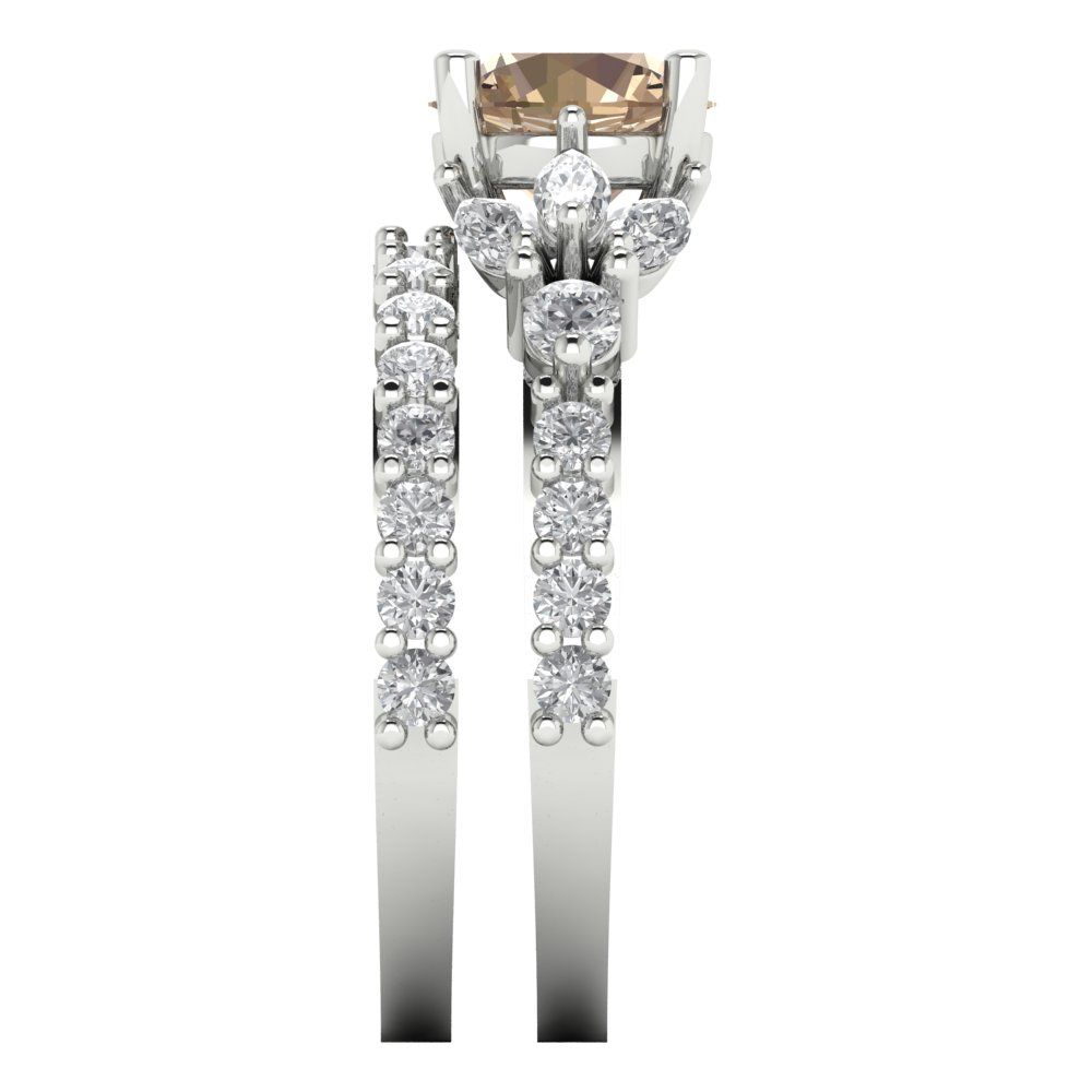 2.94 cttw Round Cut Yellow Moissanite Bridal Set - Solid White Gold Engagement Ring & Wedding Band