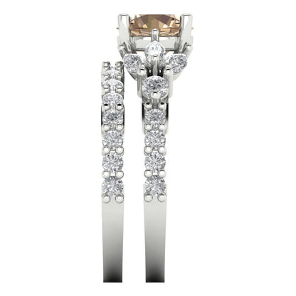 2.94 cttw Round Cut Yellow Moissanite Bridal Set - Solid White Gold Engagement Ring & Wedding Band