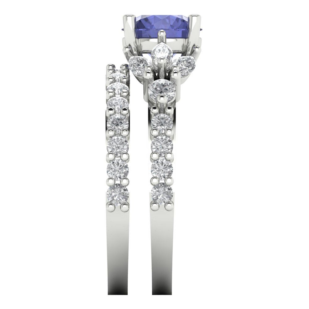 2.94 cttw Round Cut Simulated Tanzanite Bridal Set - Solid White Gold Engagement Ring & Wedding Band