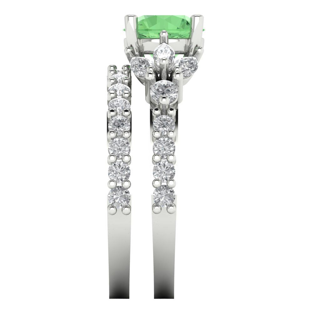 2.94 cttw Round Cut Simulated Green Diamond Bridal Set - Solid White Gold Engagement Ring & Wedding Band